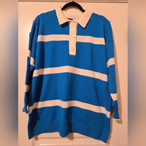 Lane Bryant Blue and Cream Striped Polo Sweater, Size 18/20